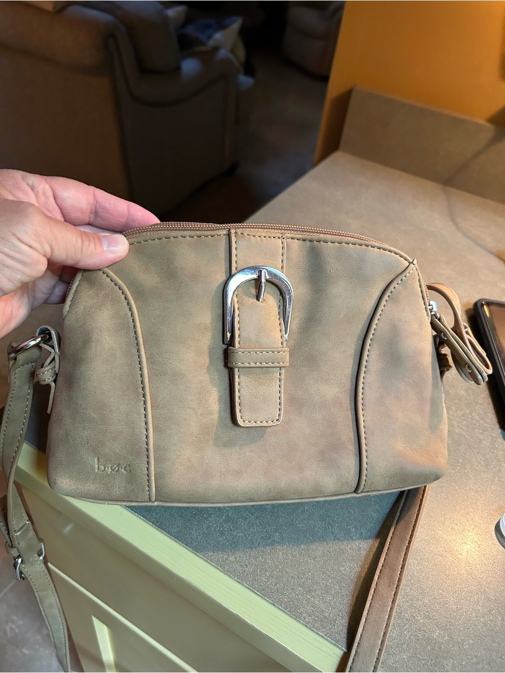 boc Taupe Crossbody Bag with Buckle Detail